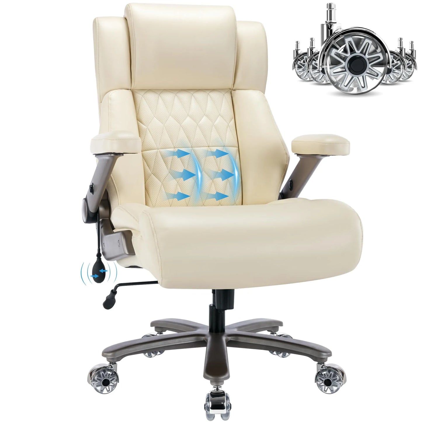 Big and Tall 500lbs Office Chair - Adjustable Lumbar Support, Beigi