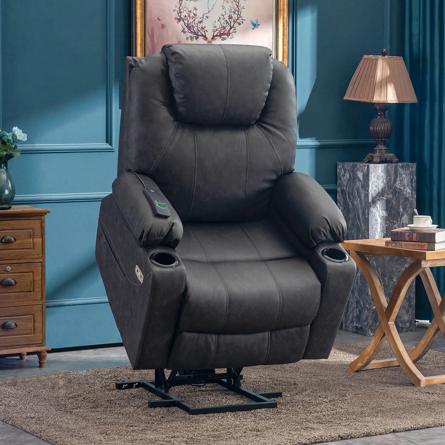 Electric Power Lift Recliner Chair Sofa with Massage and Heat for Elderly,Gray
