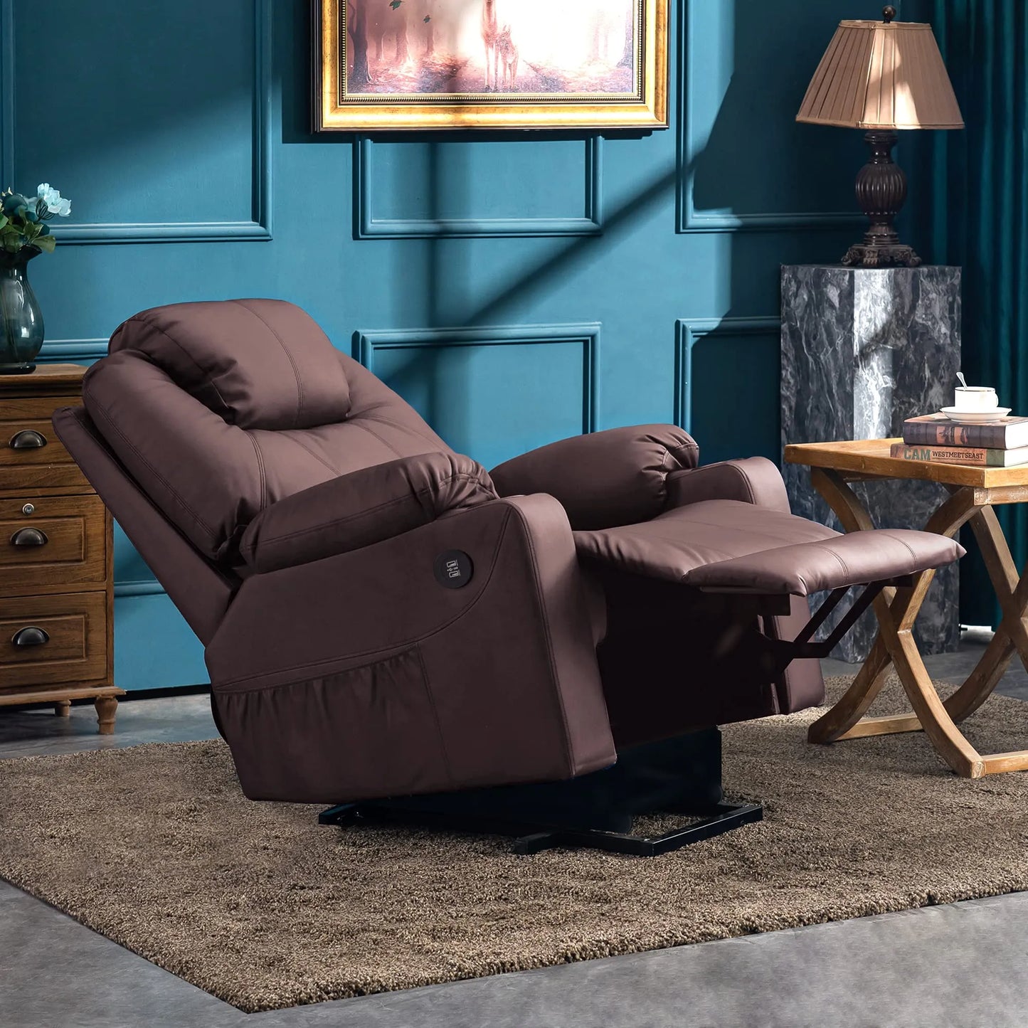 Electric Power Lift Recliner Chair Sofa with Massage and Heat for Elderly,Light Brown