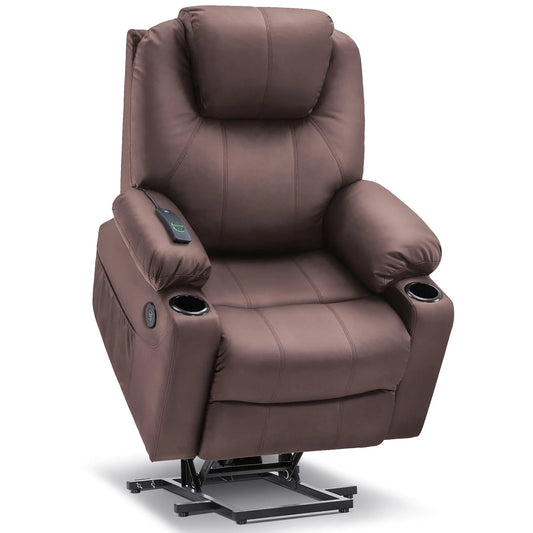 Electric Power Lift Recliner Chair Sofa with Massage and Heat for Elderly，Light Brown