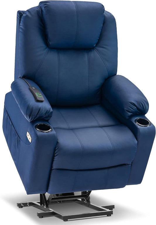 Electric Power Lift Recliner Chair Sofa with Massage and Heat for Elderly，Blue
