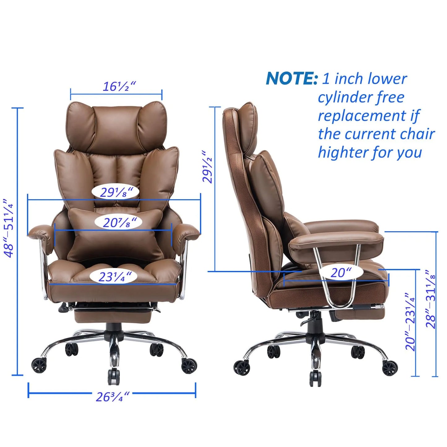 Big and Tall Office Chair 400lbs, Brown