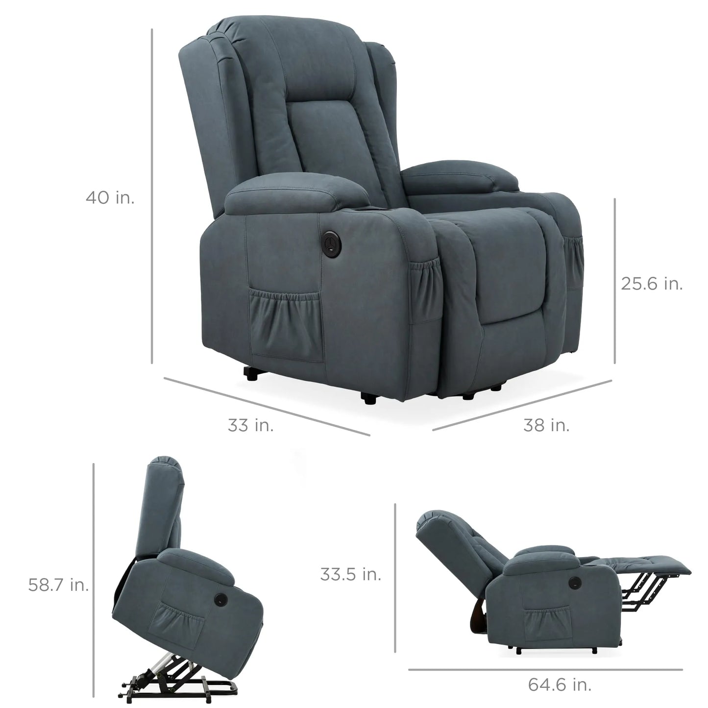 PU Leather Electric Power Lift Chair, Recliner Massage Chair,Blue
