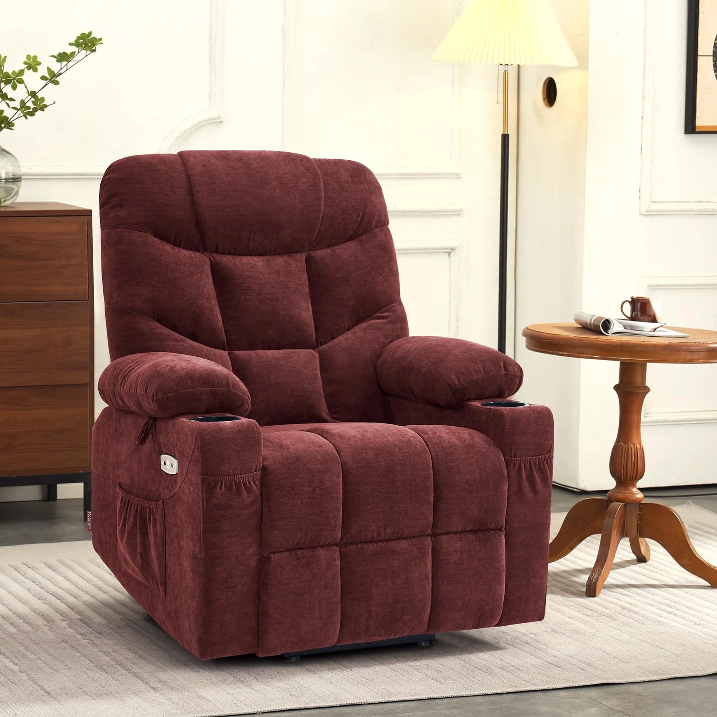 Regular Power Lift Recliner Chair with Extended Footrest for Elderly People, Burgundy