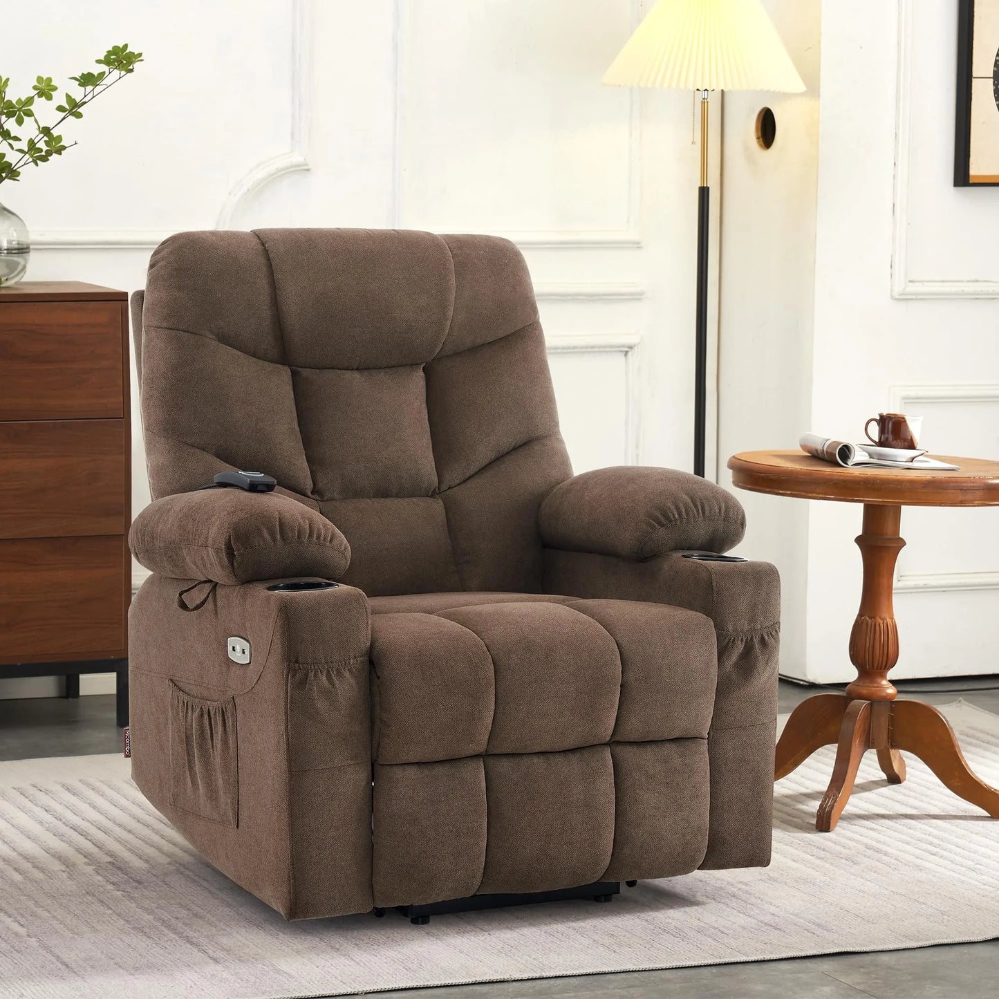 Regular Power Lift Recliner Chair with Extended Footrest for Elderly People, Brown