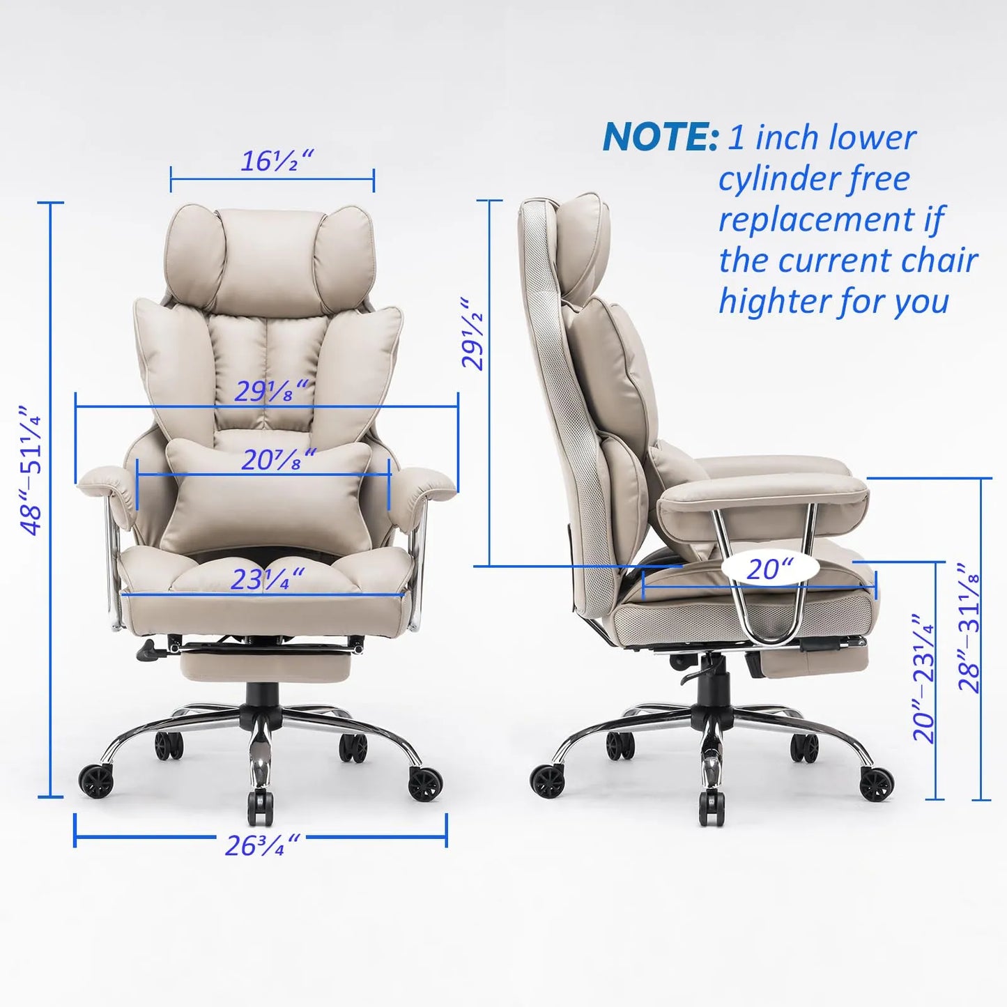 Big and Tall Office Chair 400lbs, Grey