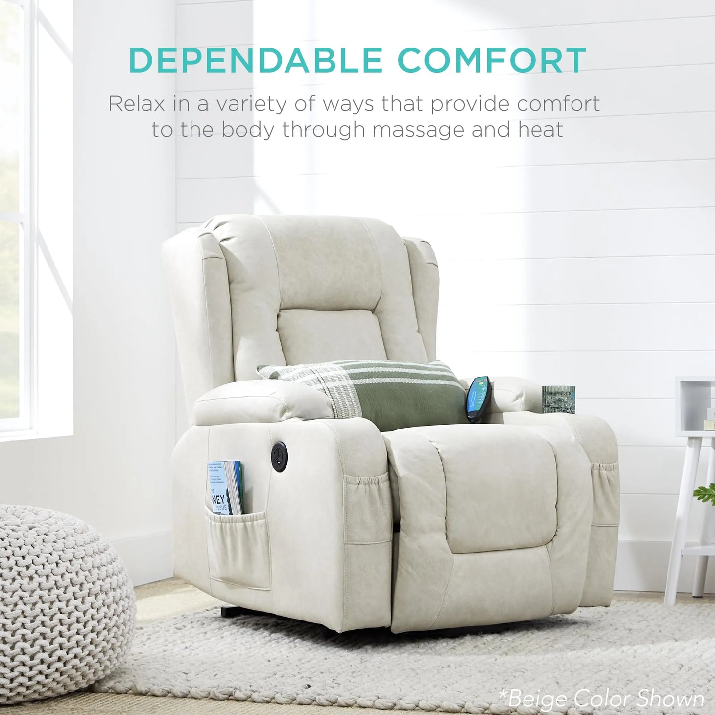PU Leather Electric Power Lift Chair, Recliner Massage Chair,Olive