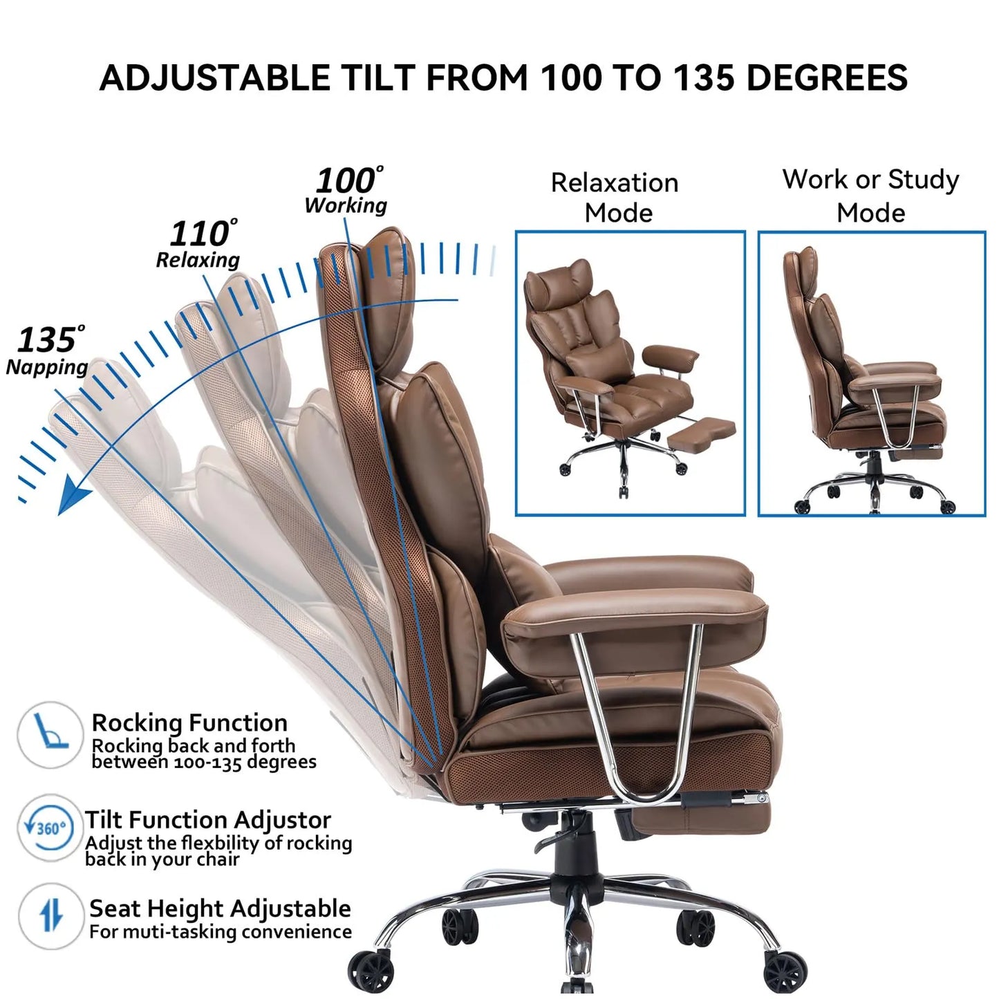 Big and Tall Office Chair 400lbs, Brown