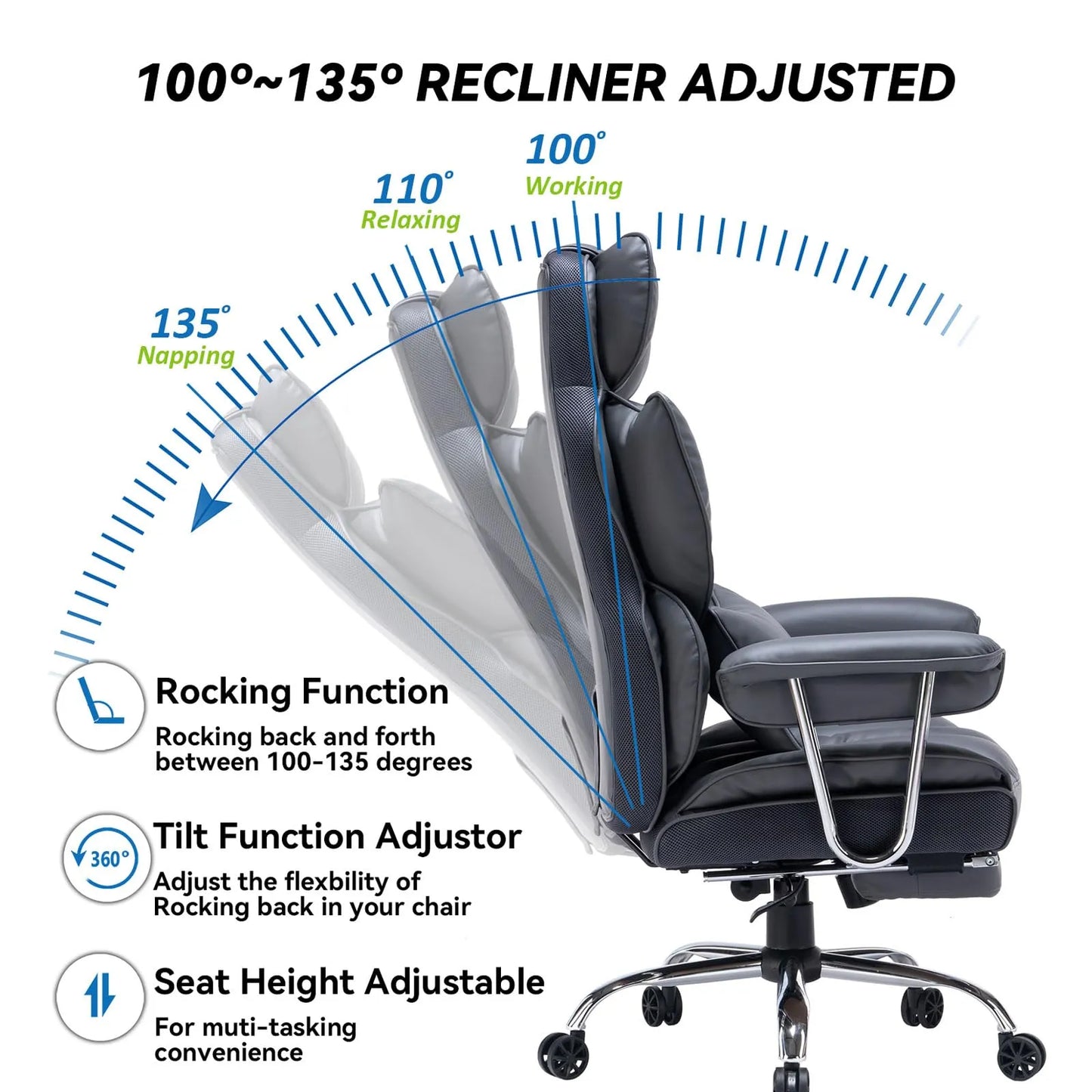 Big and Tall Office Chair 400lbs, Dark Grey