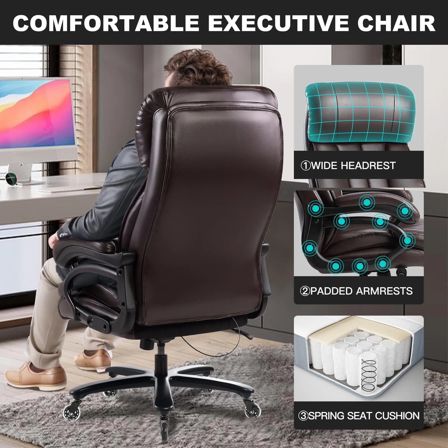 Big and Tall Office Chair 500lbs, Brown