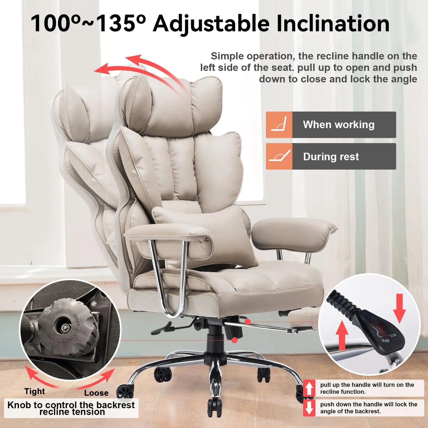 Big and Tall Office Chair 400lbs, Grey