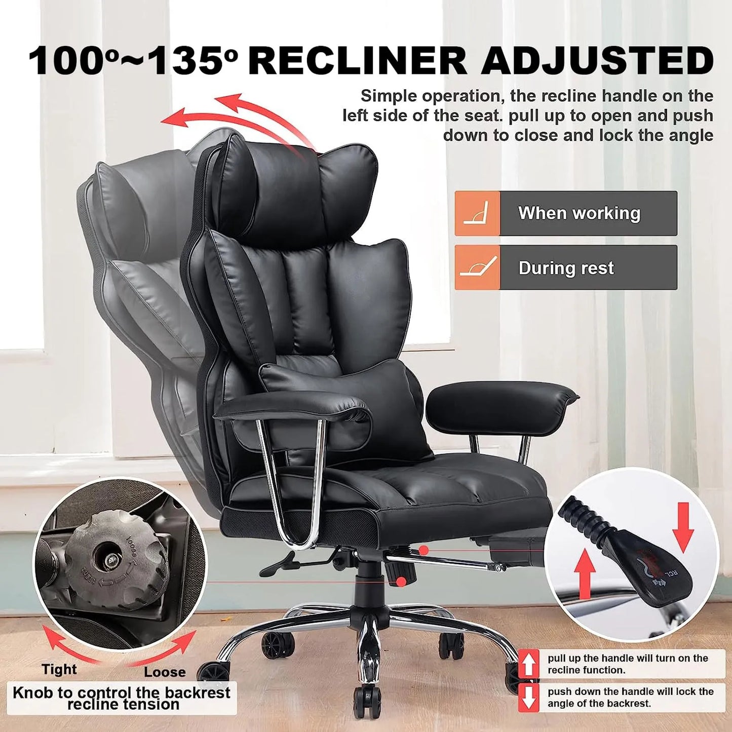 Big and Tall Office Chair 400lbs, Black