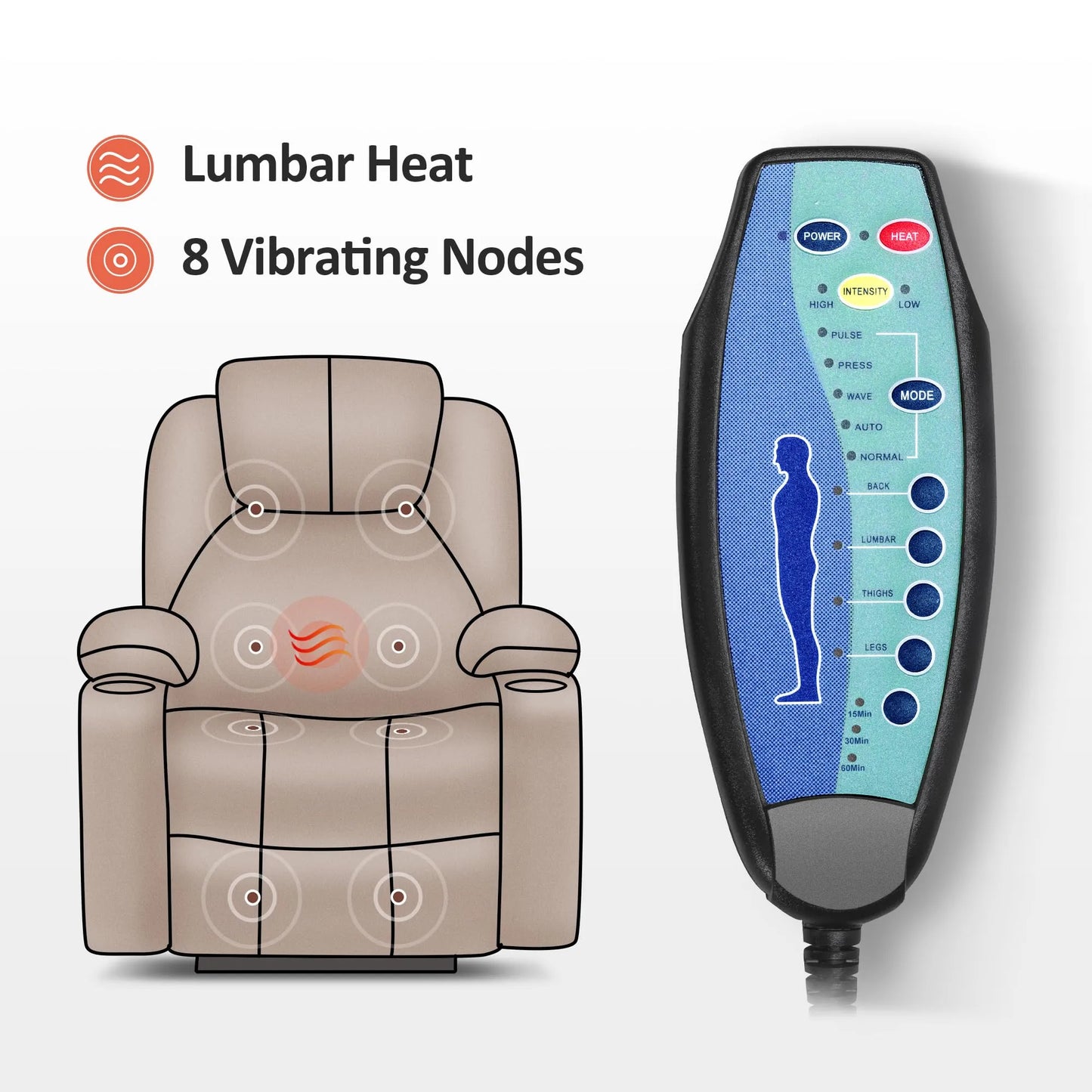 Electric Power Lift Recliner Chair Sofa with Massage and Heat for Elderly，Black