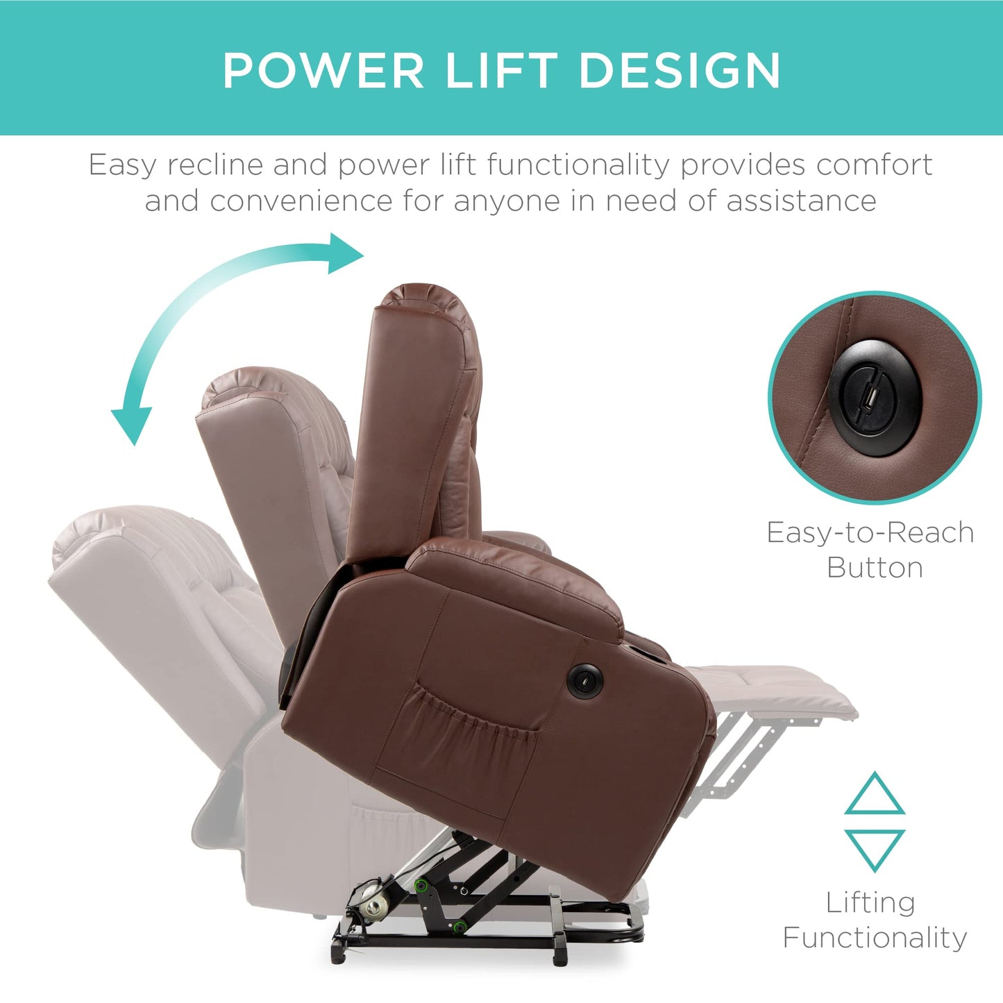 PU Leather Electric Power Lift Chair, Recliner Massage Chair,Brown