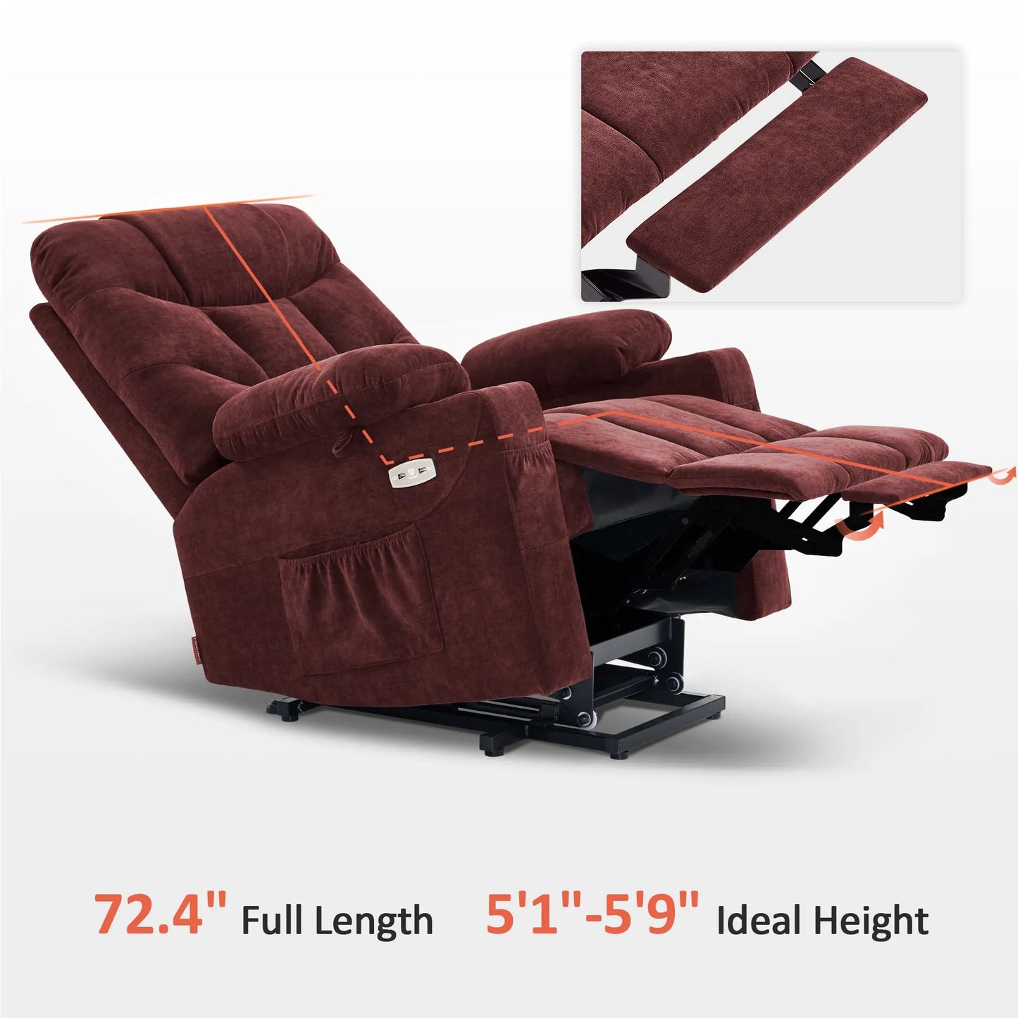 Regular Power Lift Recliner Chair with Extended Footrest for Elderly People, Burgundy