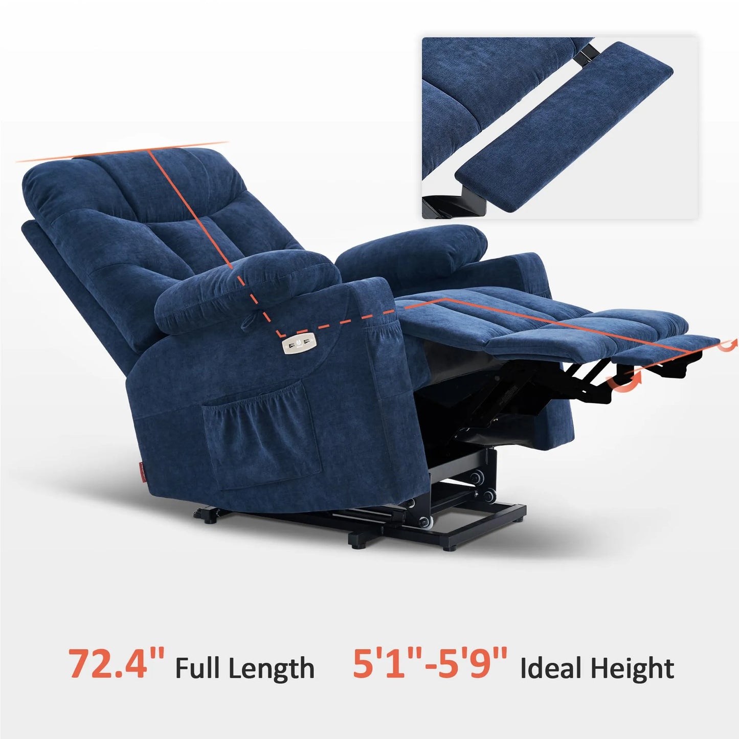 Regular Power Lift Recliner Chair with Extended Footrest for Elderly People, Blue