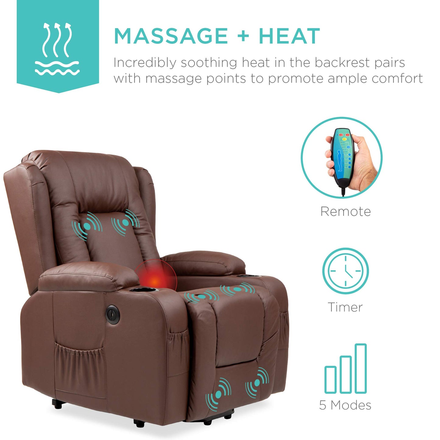 PU Leather Electric Power Lift Chair, Recliner Massage Chair,Brown