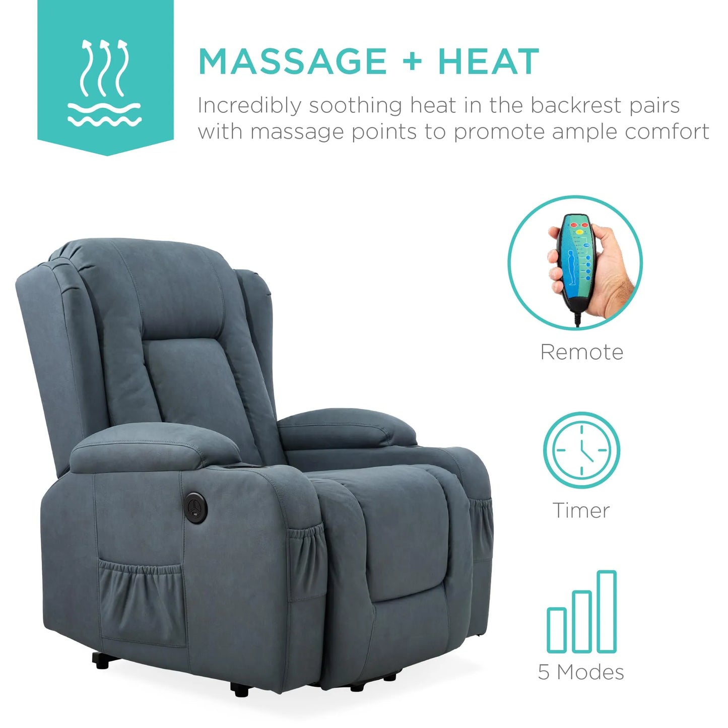 PU Leather Electric Power Lift Chair, Recliner Massage Chair,Blue