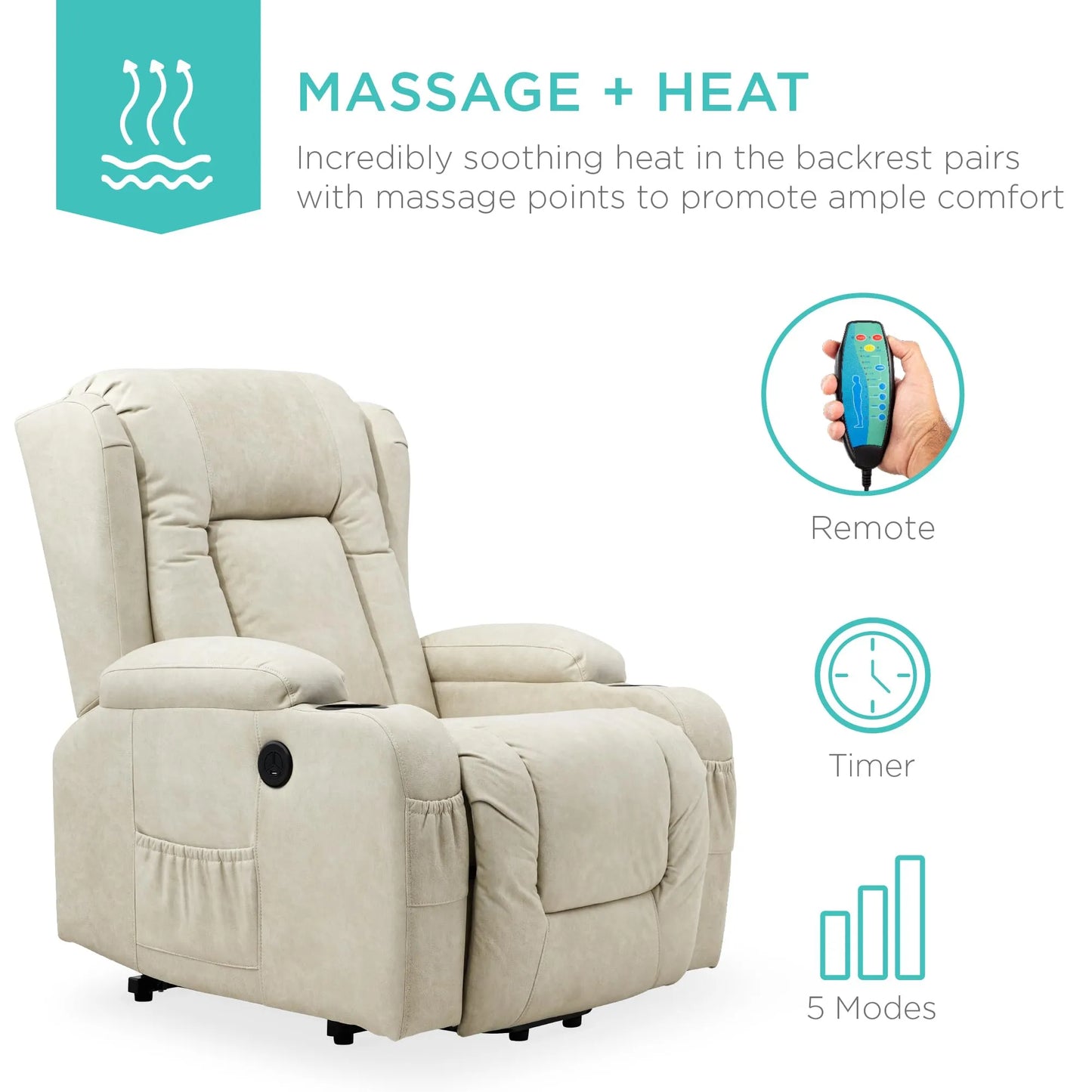 PU Leather Electric Power Lift Chair, Recliner Massage Chair,Beigi