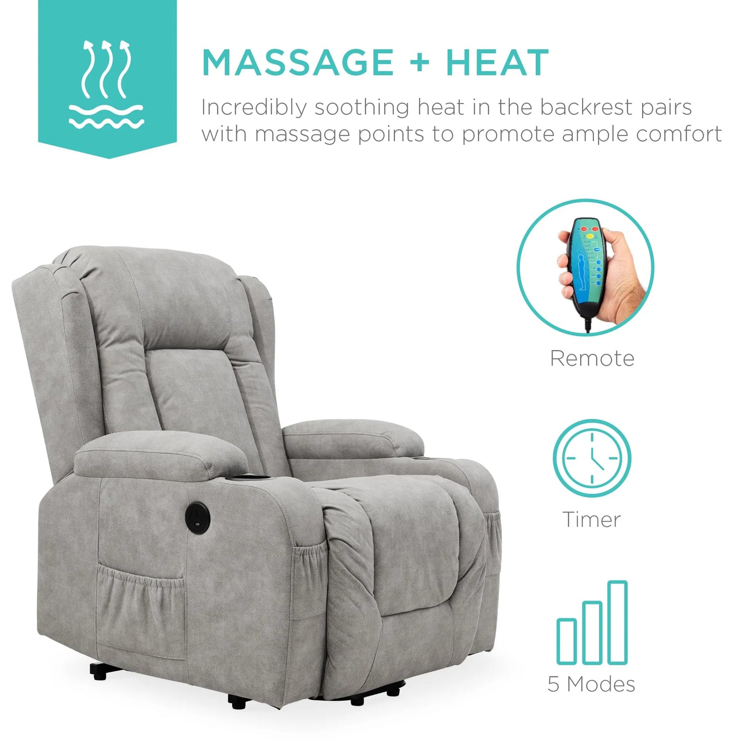 PU Leather Electric Power Lift Chair, Recliner Massage Chair,Gray