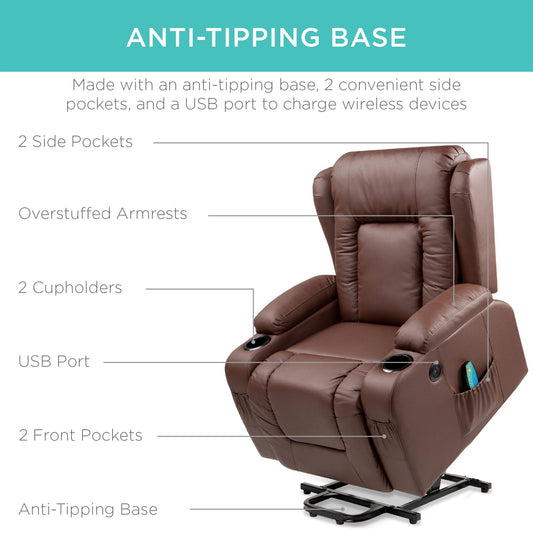 PU Leather Electric Power Lift Chair, Recliner Massage Chair,Brown