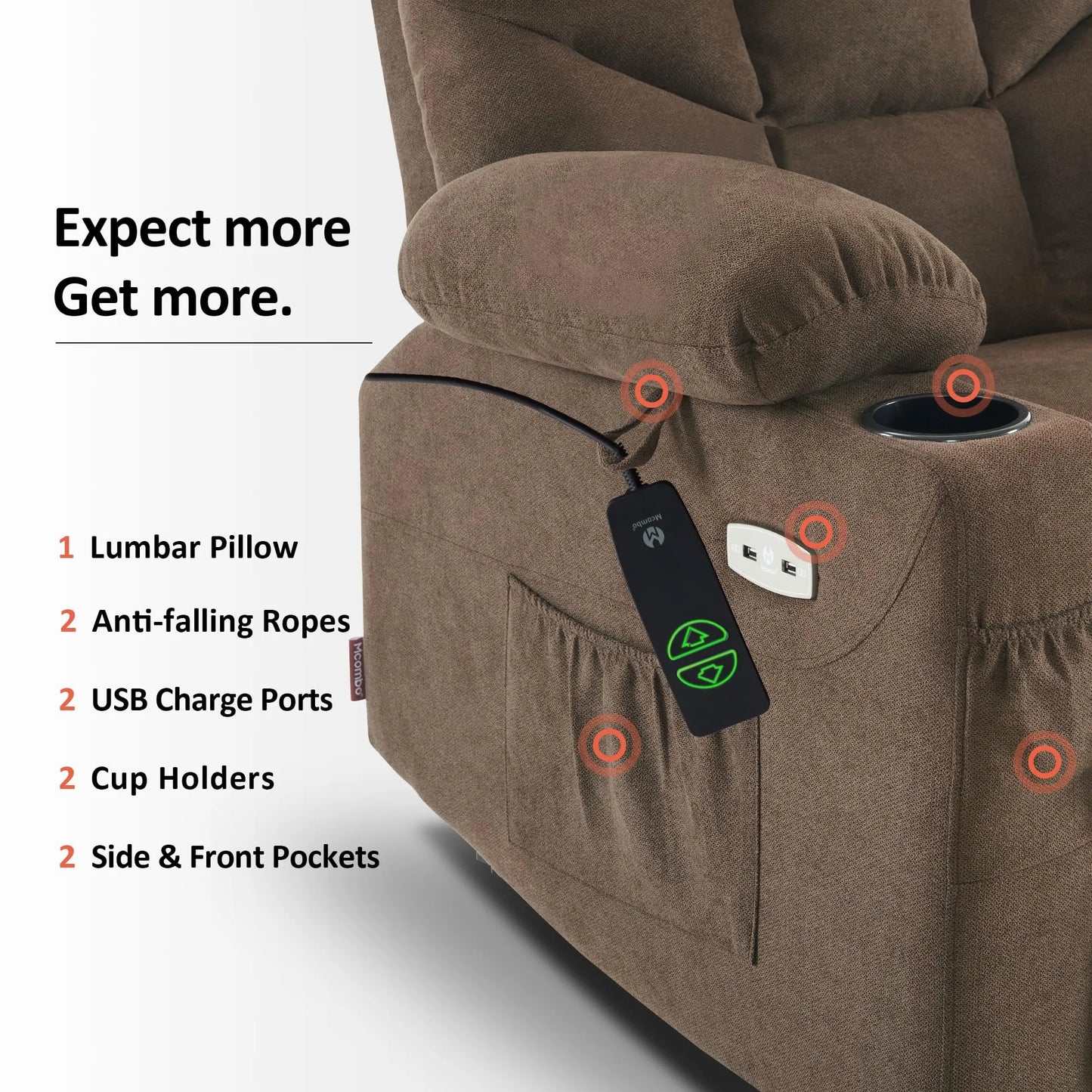 Regular Power Lift Recliner Chair with Extended Footrest for Elderly People, Brown