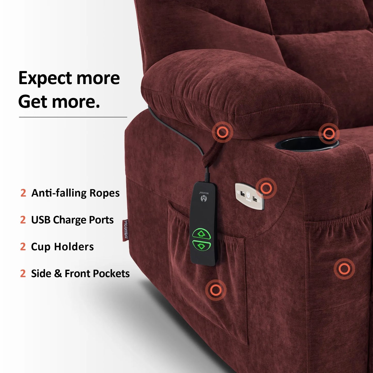 Regular Power Lift Recliner Chair with Extended Footrest for Elderly People, Burgundy