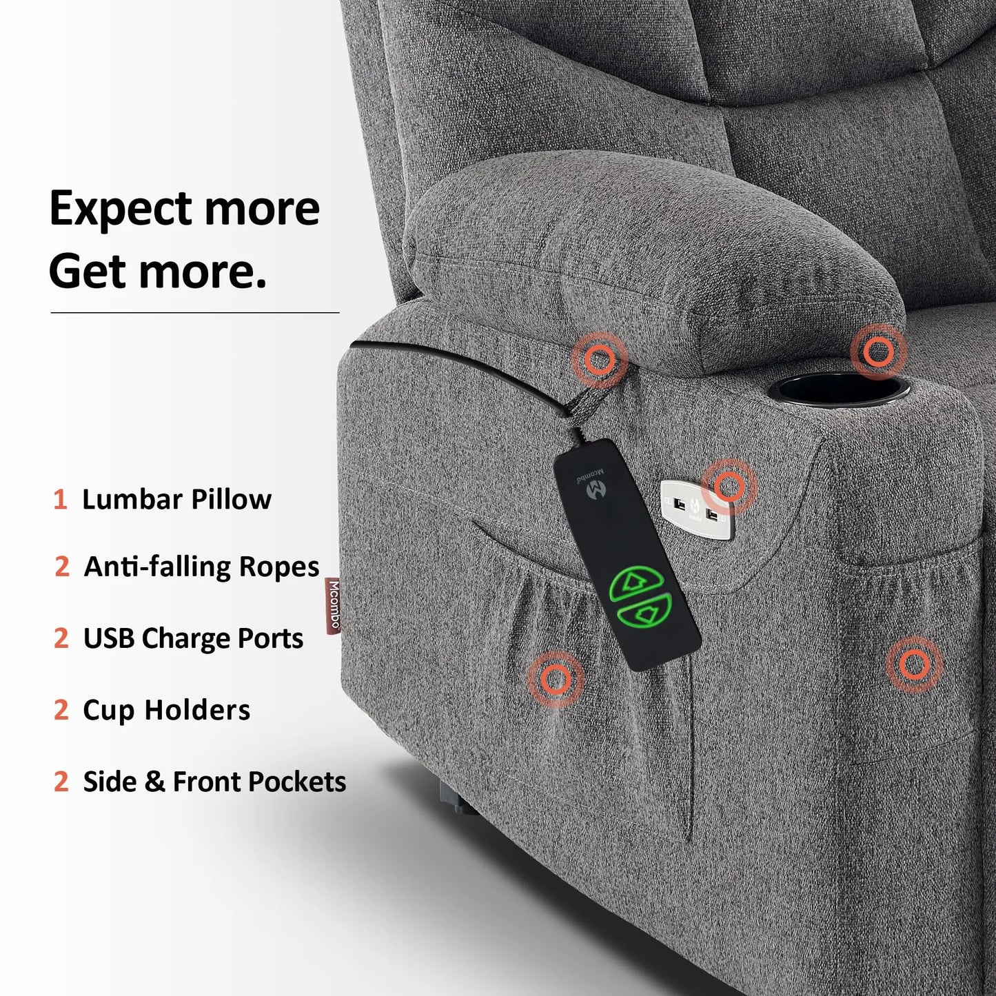 Regular Power Lift Recliner Chair with Extended Footrest for Elderly People, Dark Grey