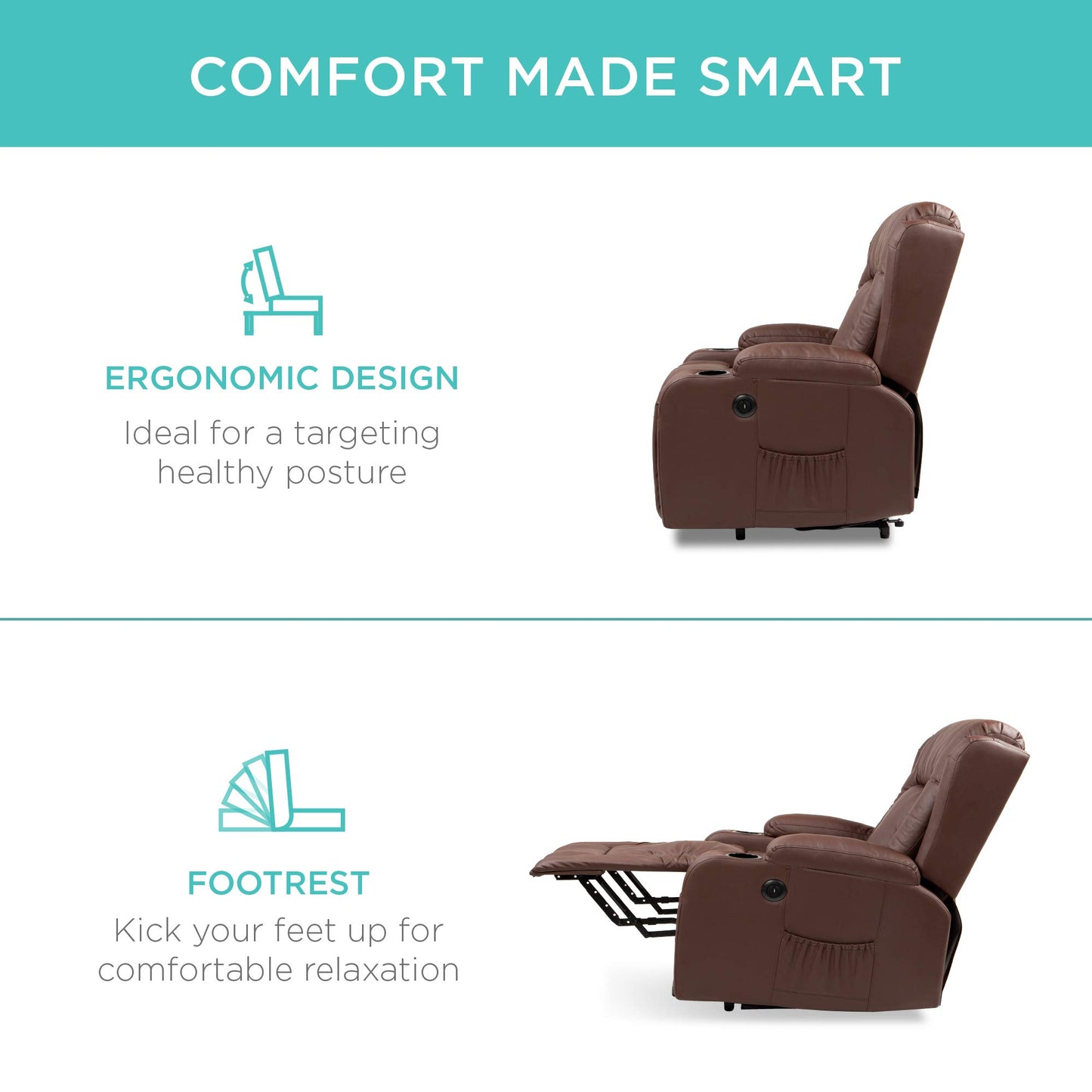 PU Leather Electric Power Lift Chair, Recliner Massage Chair,Brown