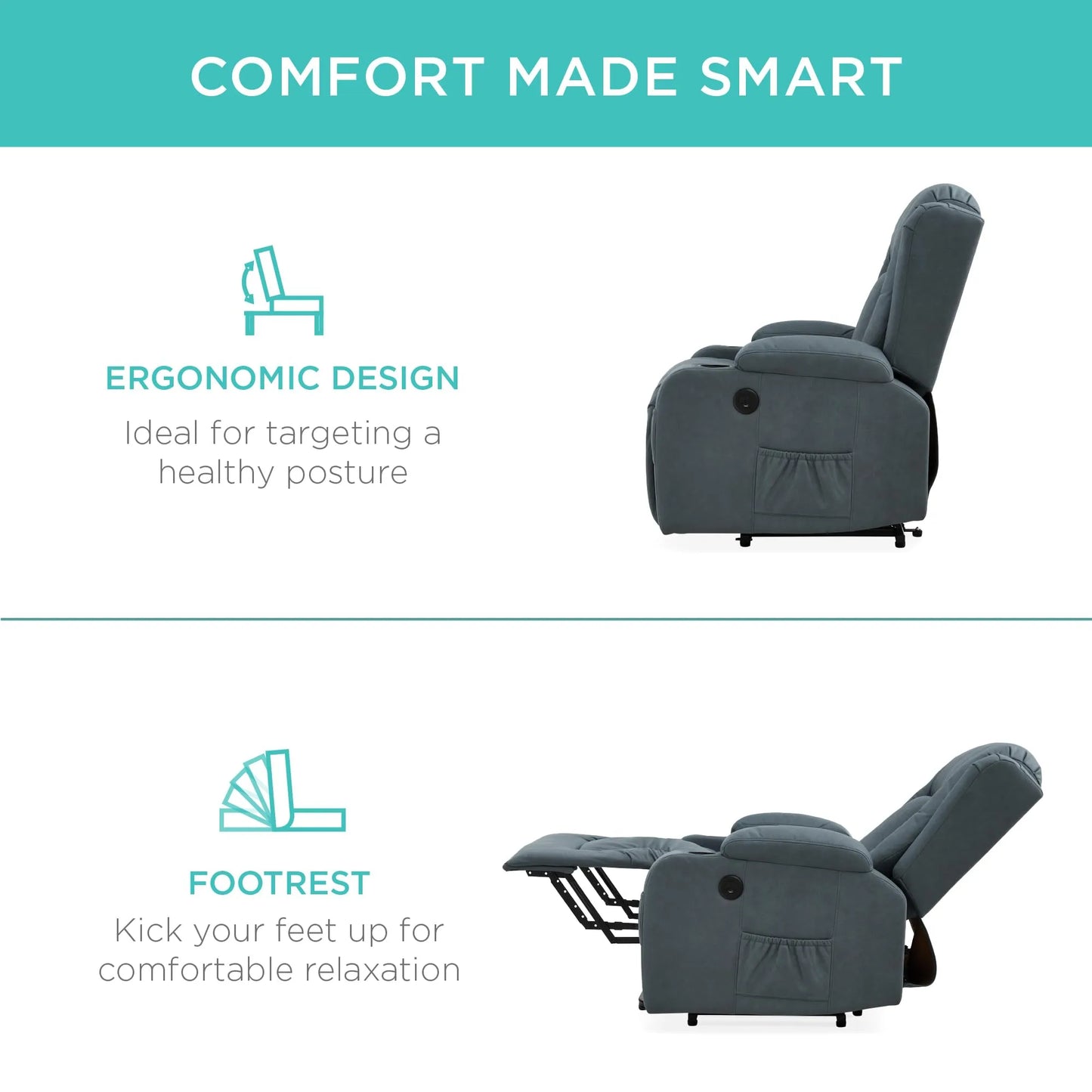 PU Leather Electric Power Lift Chair, Recliner Massage Chair,Blue