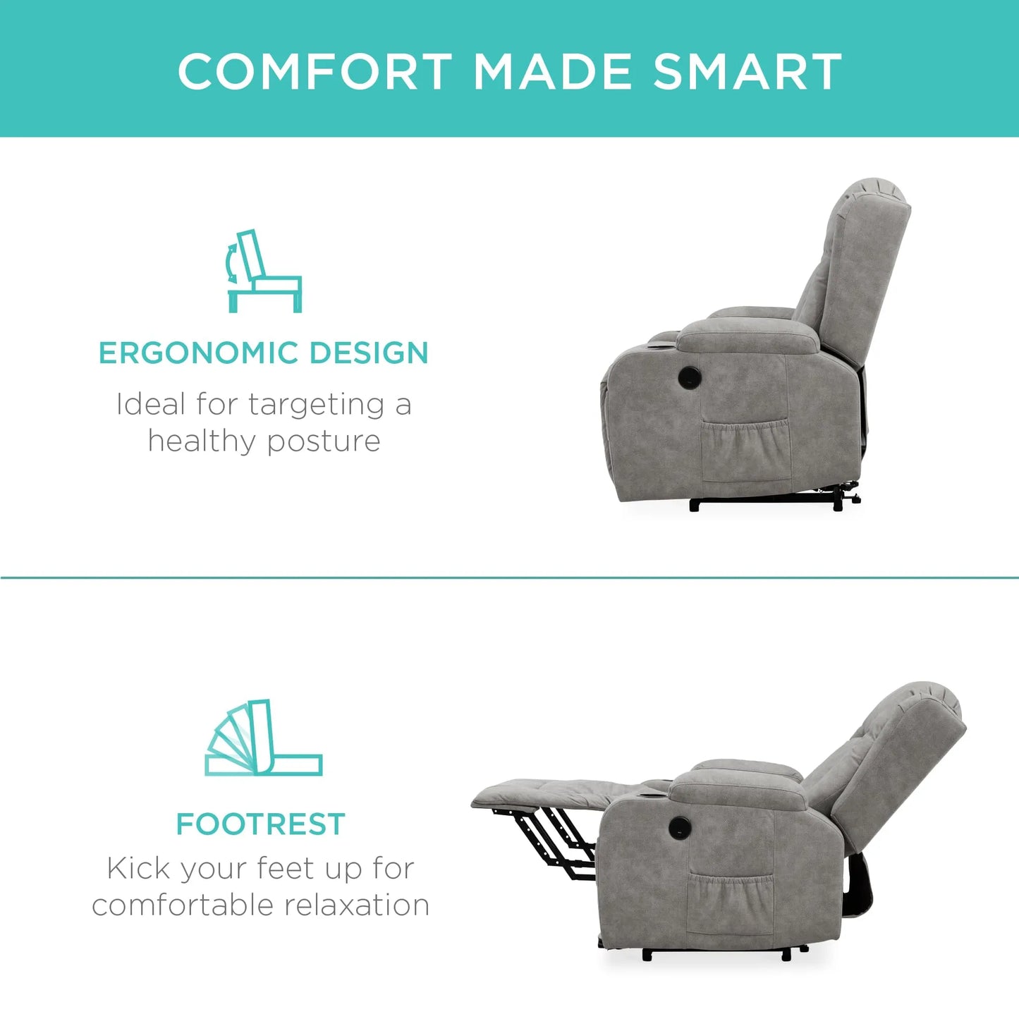 PU Leather Electric Power Lift Chair, Recliner Massage Chair,Gray