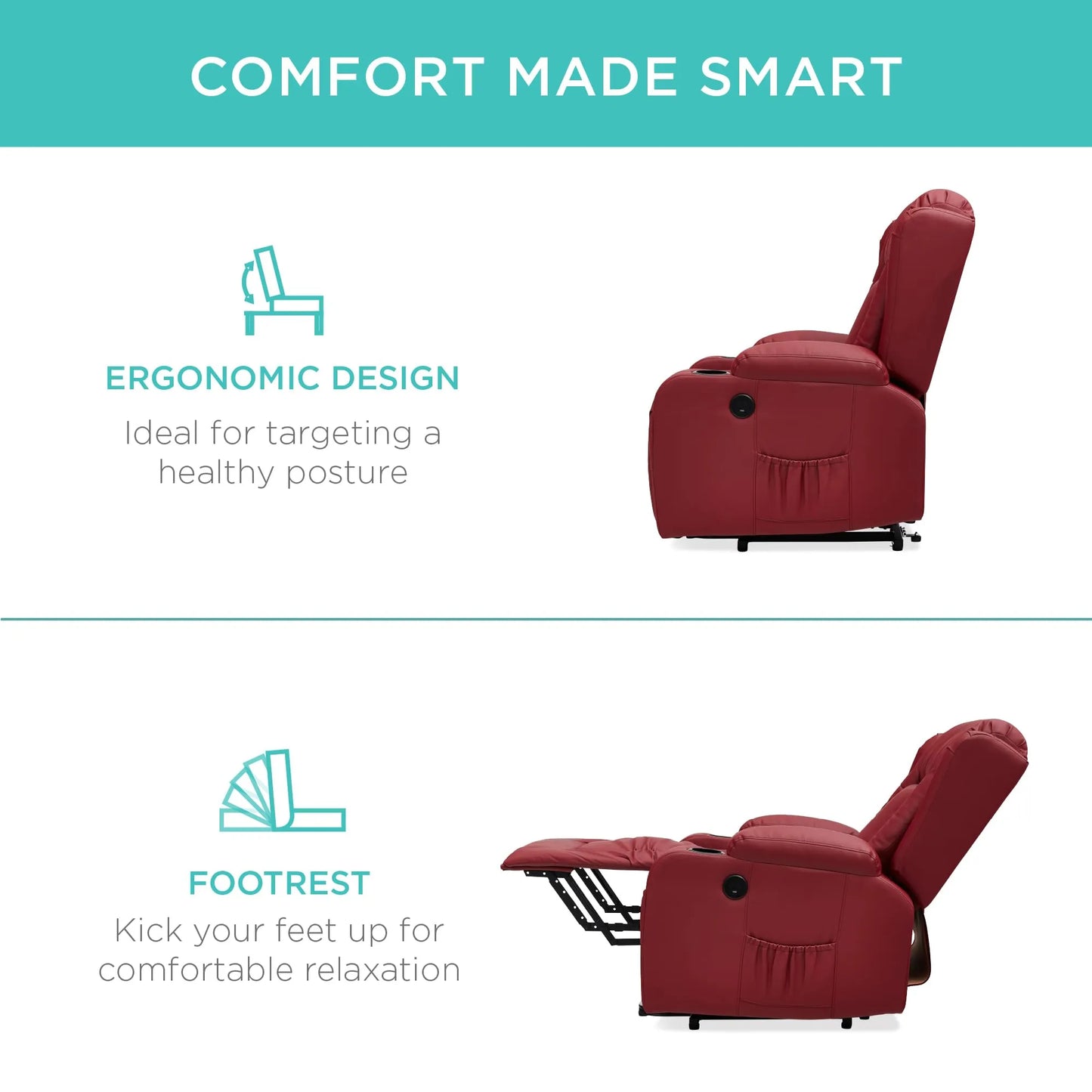 PU Leather Electric Power Lift Chair, Recliner Massage Chair,Red