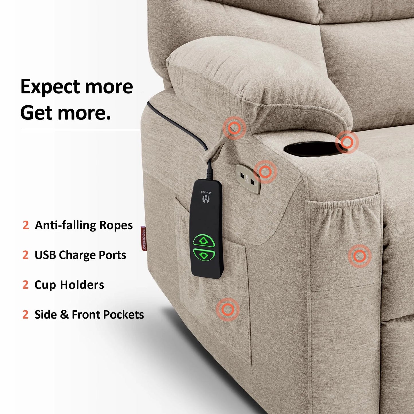 Regular Power Lift Recliner Chair with Extended Footrest for Elderly People, Oatmeal