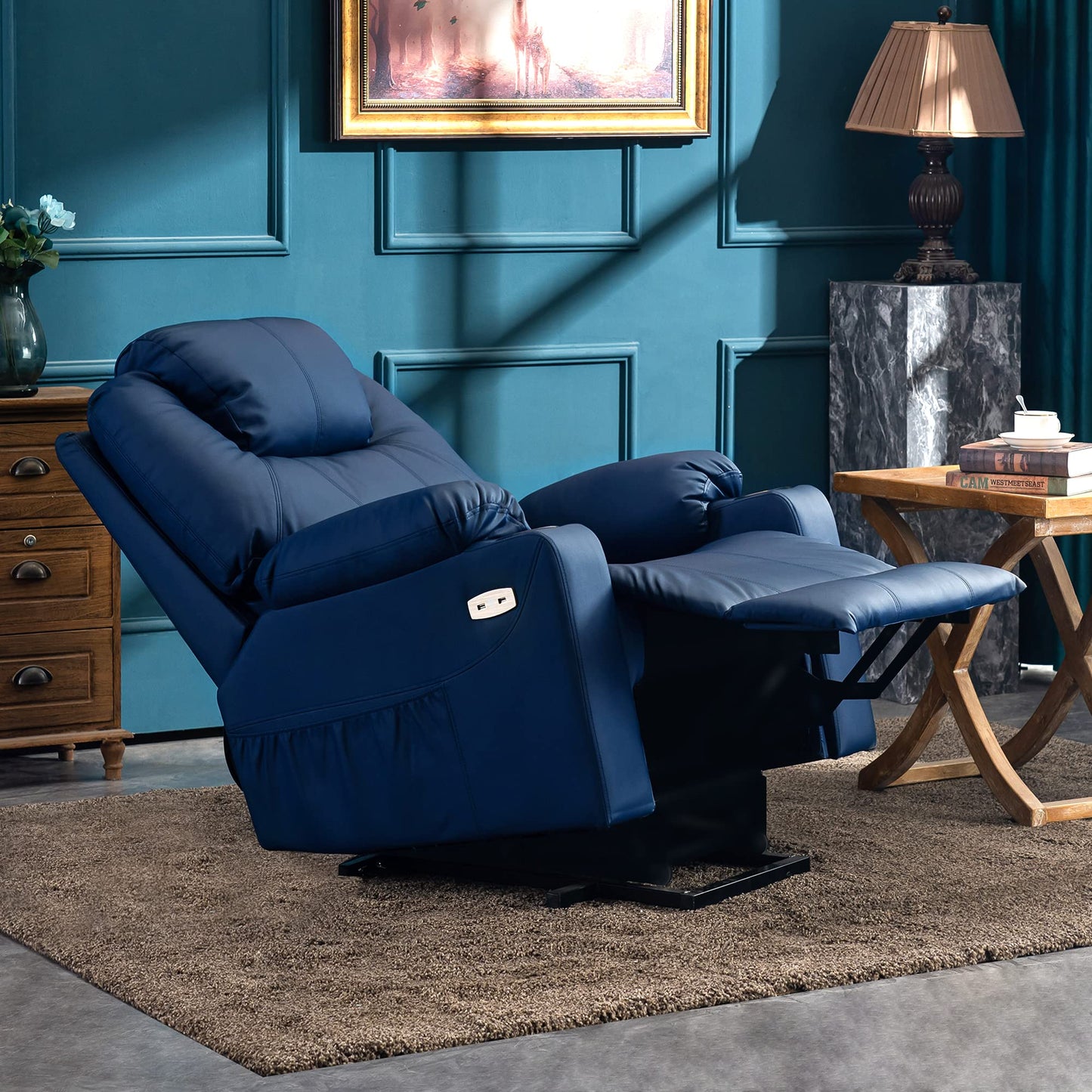 Electric Power Lift Recliner Chair Sofa with Massage and Heat for Elderly，Blue