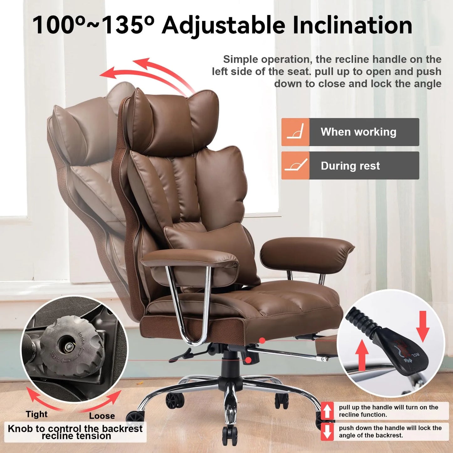 Big and Tall Office Chair 400lbs, Brown
